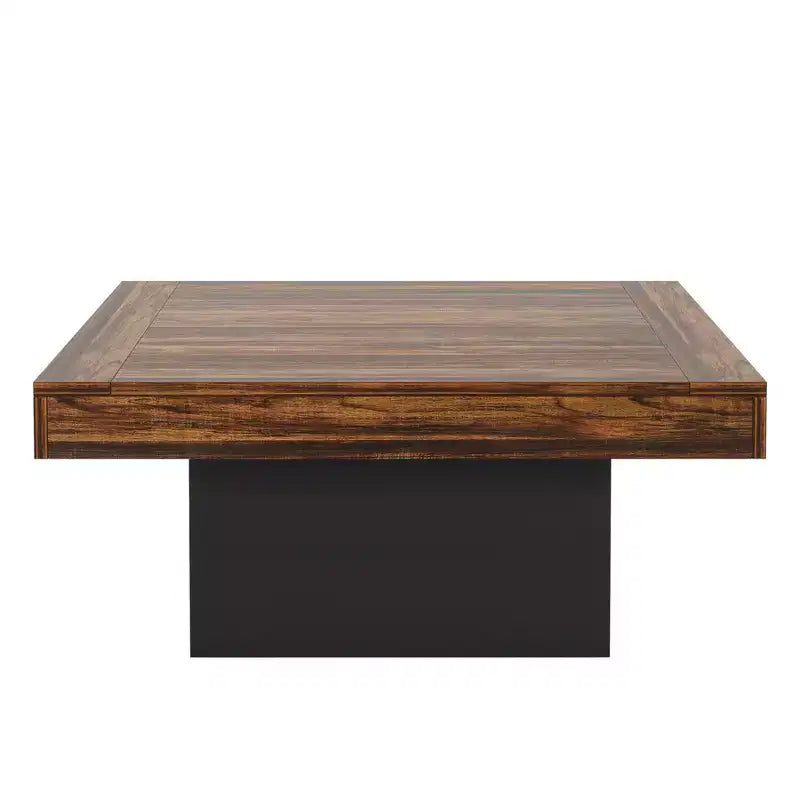 Square Coffee Table, Farmhouse Wood Cocktail Table with LED Light