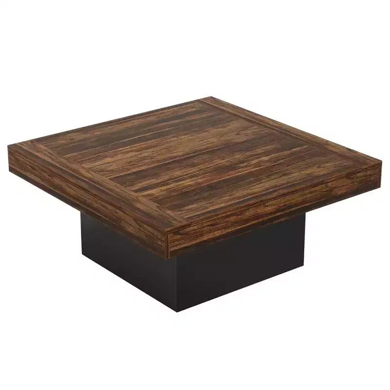 Square Coffee Table, Farmhouse Wood Cocktail Table with LED Light