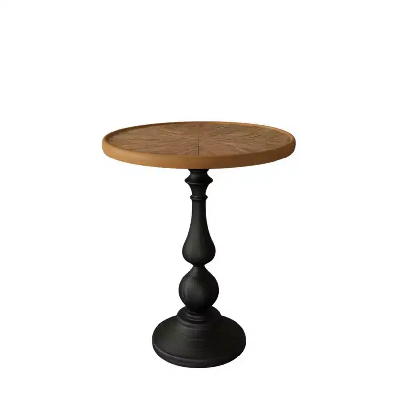 VIYET 23 Retro Round Wooden End Table - French Country Metal Pedestal, Natural Wood