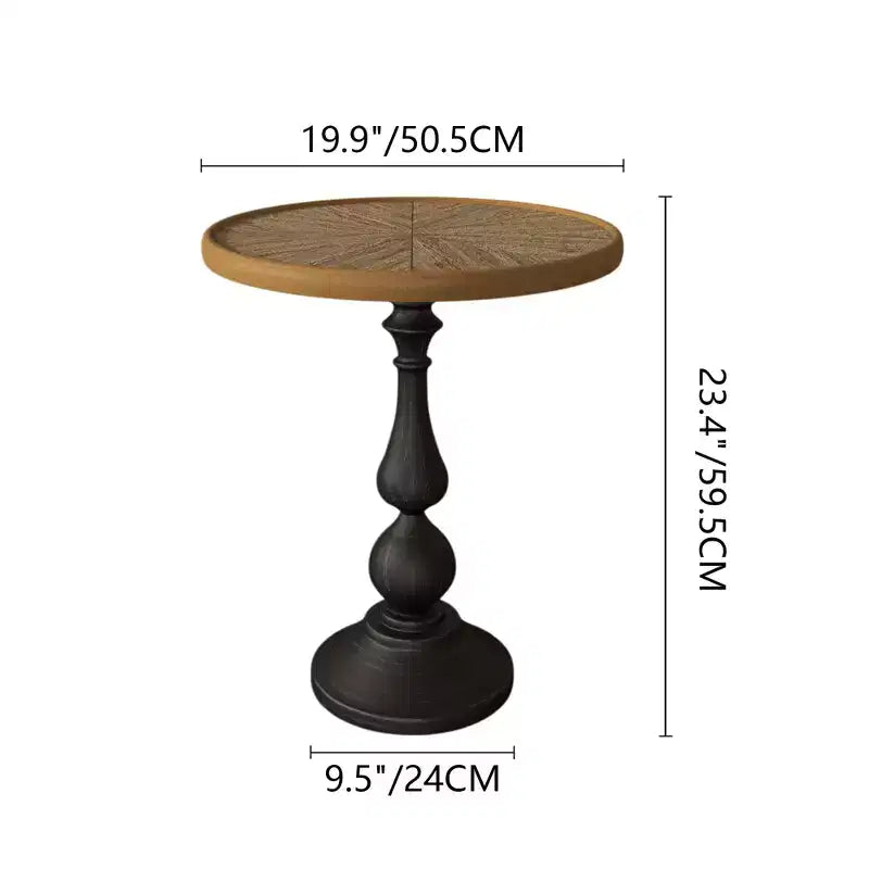 23 Retro Round Wooden End Table - French Country Metal Pedestal, Natural Wood