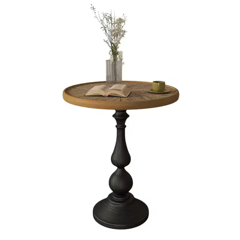 23 Retro Round Wooden End Table - French Country Metal Pedestal, Natural Wood