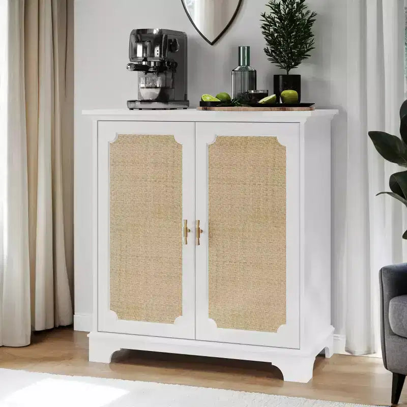 31 Sideboard Buffet Cabinet, Wooden Coffee Bar Cabinet with Rattan Doors, Entryway Console Table, Floor Cupboard Cabinet