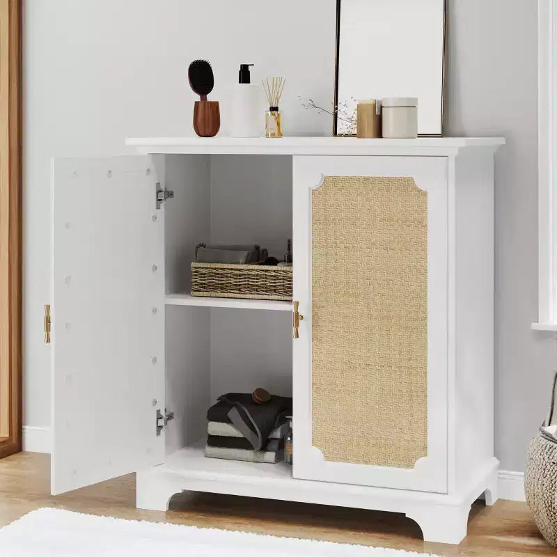 31 Sideboard Buffet Cabinet, Wooden Coffee Bar Cabinet with Rattan Doors, Entryway Console Table, Floor Cupboard Cabinet