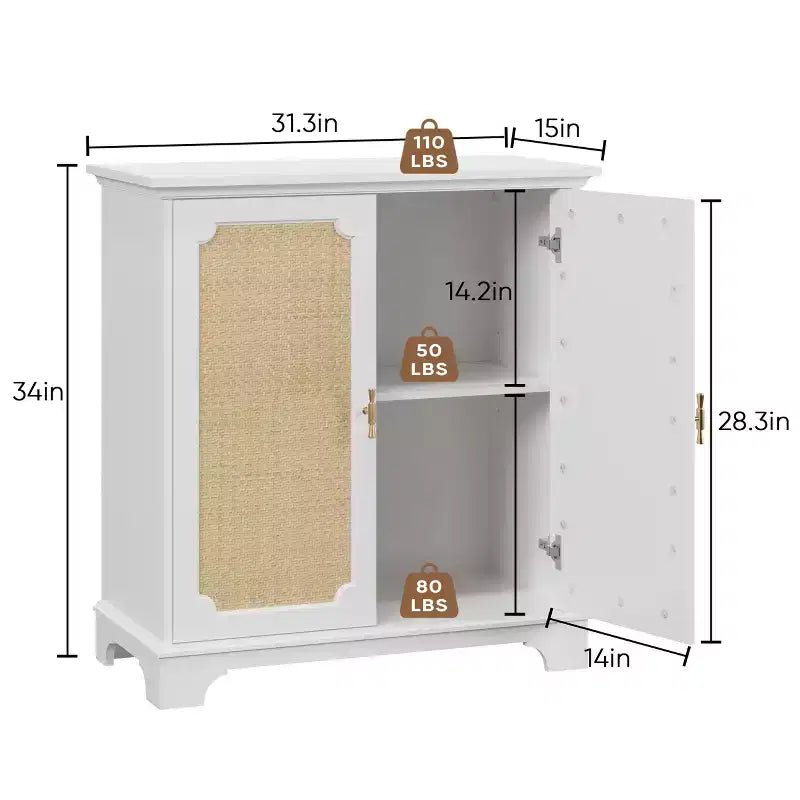 31 Sideboard Buffet Cabinet, Wooden Coffee Bar Cabinet with Rattan Doors, Entryway Console Table, Floor Cupboard Cabinet