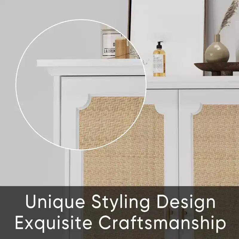 31 Sideboard Buffet Cabinet, Wooden Coffee Bar Cabinet with Rattan Doors, Entryway Console Table, Floor Cupboard Cabinet